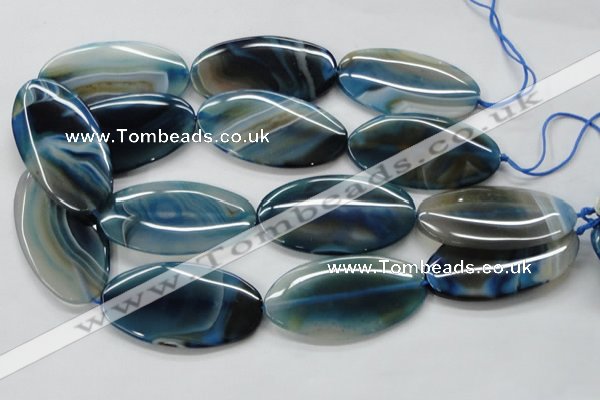 CAA347 15.5 inches 30*60mm oval blue line agate gemstone beads