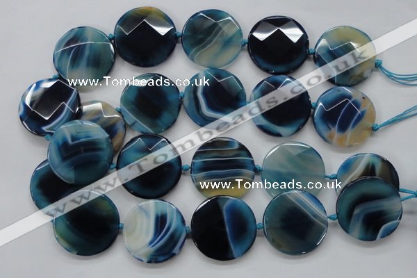 CAA348 15.5 inches 18mm faceted coin blue line agate beads