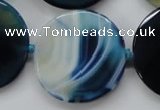 CAA349 15.5 inches 34mm faceted coin blue line agate beads