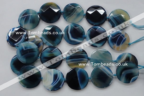 CAA349 15.5 inches 34mm faceted coin blue line agate beads