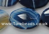 CAA350 15.5 inches 18*25mm faceted oval blue line agate beads