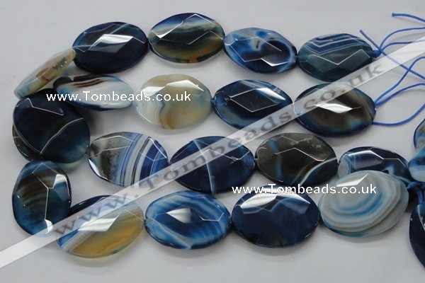 CAA350 15.5 inches 18*25mm faceted oval blue line agate beads