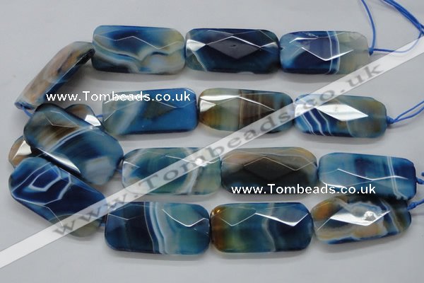 CAA354 15.5 inches 26*48mm faceted rectangle blue line agate beads