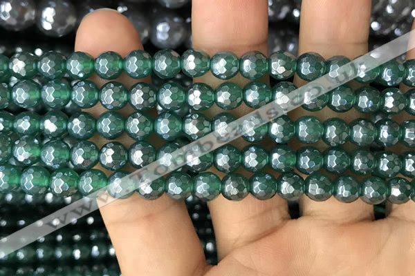 CAA3543 15.5 inches 6mm faceted round AB-color green agate beads