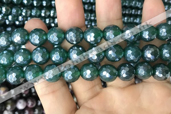 CAA3546 15.5 inches 12mm faceted round AB-color green agate beads