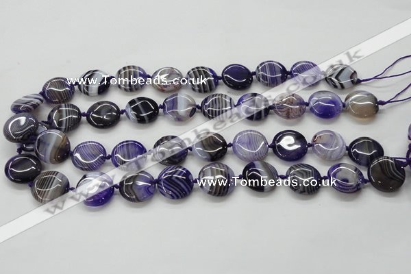 CAA355 15.5 inches 18mm flat round violet line agate gemstone beads