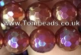 CAA3550 15.5 inches 8mm faceted round AB-color red agate beads