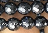 CAA3555 15.5 inches 6mm faceted round AB-color black agate beads