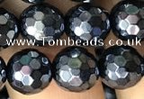 CAA3556 15.5 inches 8mm faceted round AB-color black agate beads