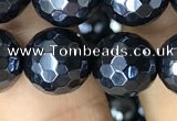 CAA3558 15.5 inches 12mm faceted round AB-color black agate beads