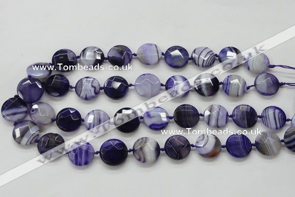 CAA356 15.5 inches 18mm faceted coin violet line agate beads