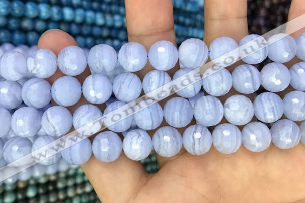 CAA3561 15.5 inches 10mm faceted round blue lace agate beads