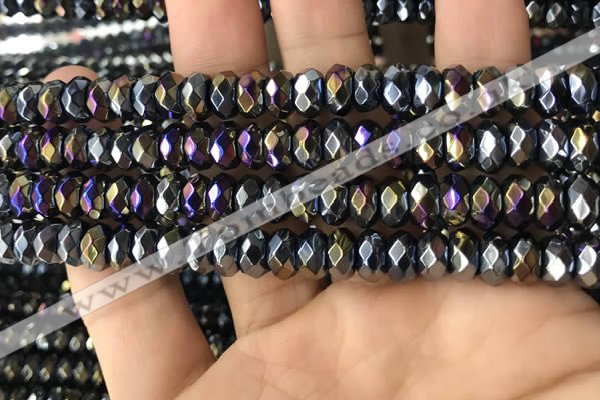 CAA3573 15.5 inches 5*8mm faceted rondelle AB-color black agate beads