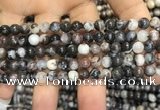 CAA3591 15.5 inches 4mm round black zebra agate beads wholesale