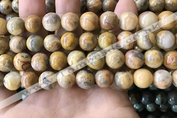 CAA3605 15.5 inches 12mm round yellow crazy lace agate beads