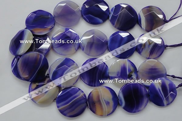 CAA364 15.5 inches 34mm faceted coin violet line agate beads