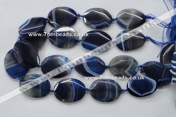 CAA365 15.5 inches 30*40mm faceted oval blue line agate beads