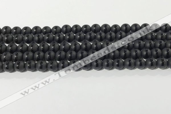 CAA3650 15.5 inches 6mm round matte & carved black agate beads