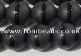 CAA3651 15.5 inches 8mm round matte & carved black agate beads