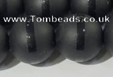 CAA3653 15.5 inches 12mm round matte & carved black agate beads