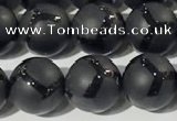 CAA3656 15.5 inches 8mm round matte & carved black agate beads