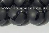 CAA3658 15.5 inches 12mm round matte & carved black agate beads