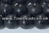 CAA3661 15.5 inches 8mm round matte & carved black agate beads