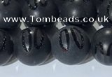 CAA3662 15.5 inches 10mm round matte & carved black agate beads