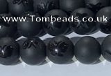 CAA3665 15.5 inches 6mm round matte & carved black agate beads