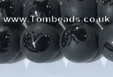 CAA3667 15.5 inches 10mm round matte & carved black agate beads