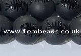 CAA3672 15.5 inches 10mm round matte & carved black agate beads