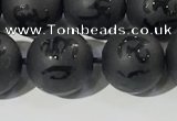 CAA3677 15.5 inches 10mm round matte & carved black agate beads