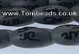 CAA3680 15.5 inches 8*16mm rice matte & carved black agate beads