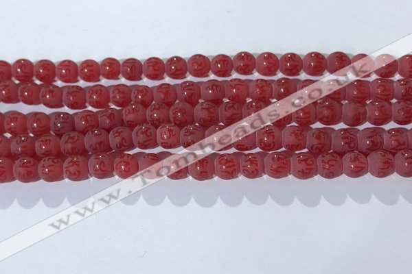 CAA3686 15.5 inches 6mm round matte & carved red agate beads