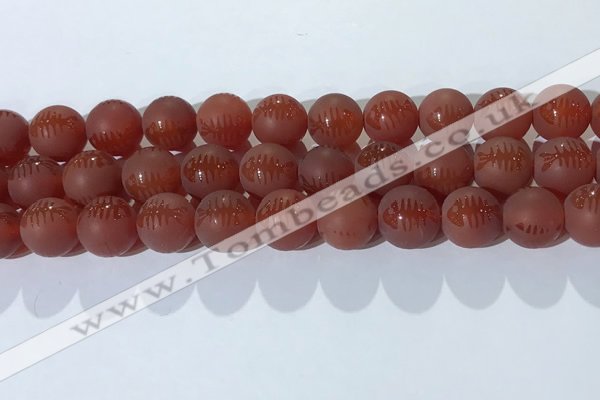 CAA3689 15.5 inches 12mm round matte & carved red agate beads