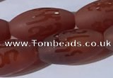 CAA3692 15.5 inches 8*16mm rice matte & carved red agate beads