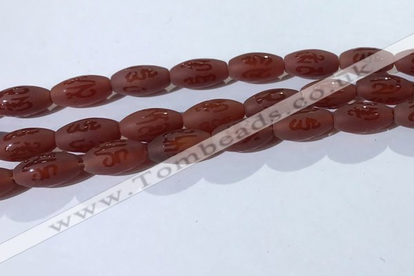 CAA3692 15.5 inches 8*16mm rice matte & carved red agate beads