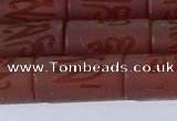 CAA3697 15.5 inches 8*16mm tube matte & carved red agate beads