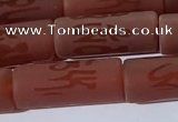 CAA3698 15.5 inches 8*19mm tube matte & carved red agate beads