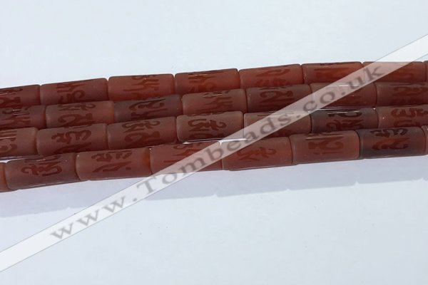 CAA3698 15.5 inches 8*19mm tube matte & carved red agate beads