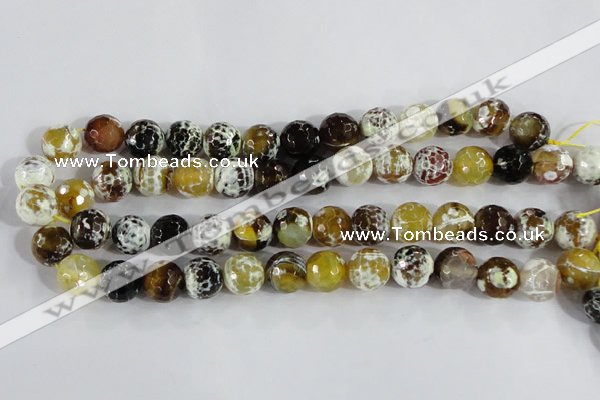CAA381 15.5 inches 12mm faceted round fire crackle agate beads