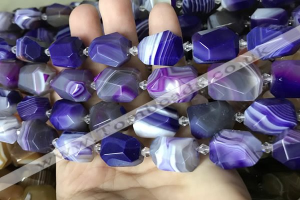 CAA3825 13*17mm - 18*22mm faceted nuggets line agate beads