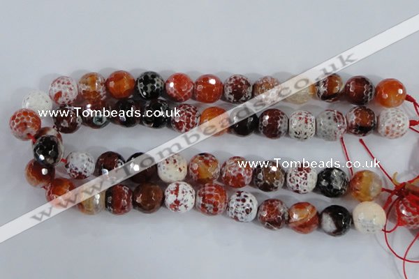 CAA387 15.5 inches 14mm faceted round fire crackle agate beads