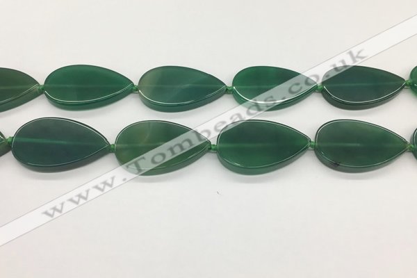 CAA4069 15.5 inches 30*50mm flat teardrop green agate gemstone beads