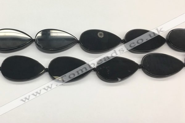 CAA4071 15.5 inches 30*50mm flat teardrop black agate gemstone beads