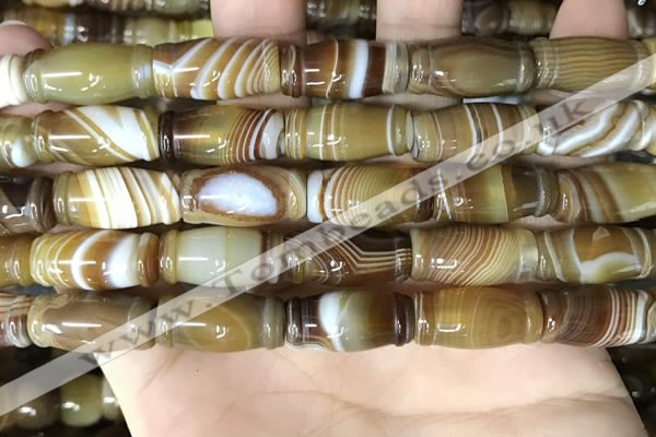 CAA4197 15.5 inches 10*20mm carved drum line agate gemstone beads