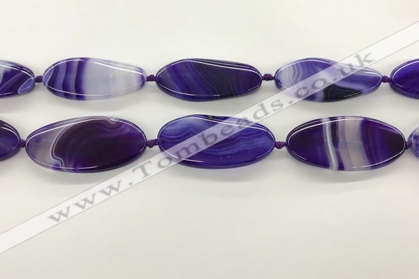 CAA4310 15.5 inches 25*50mm twisted oval line agate beads