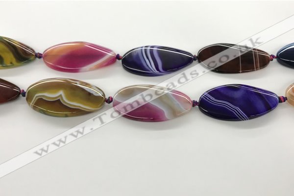 CAA4315 15.5 inches 25*50mm twisted oval line agate beads