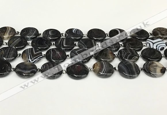 CAA4396 15.5 inches 20mm flat round black banded agate beads