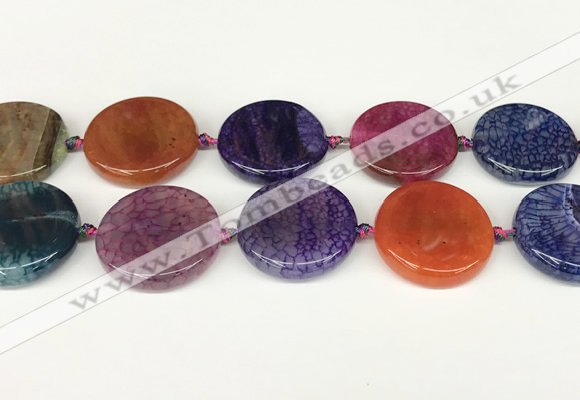 CAA4529 15.5 inches 30mm flat round dragon veins agate beads